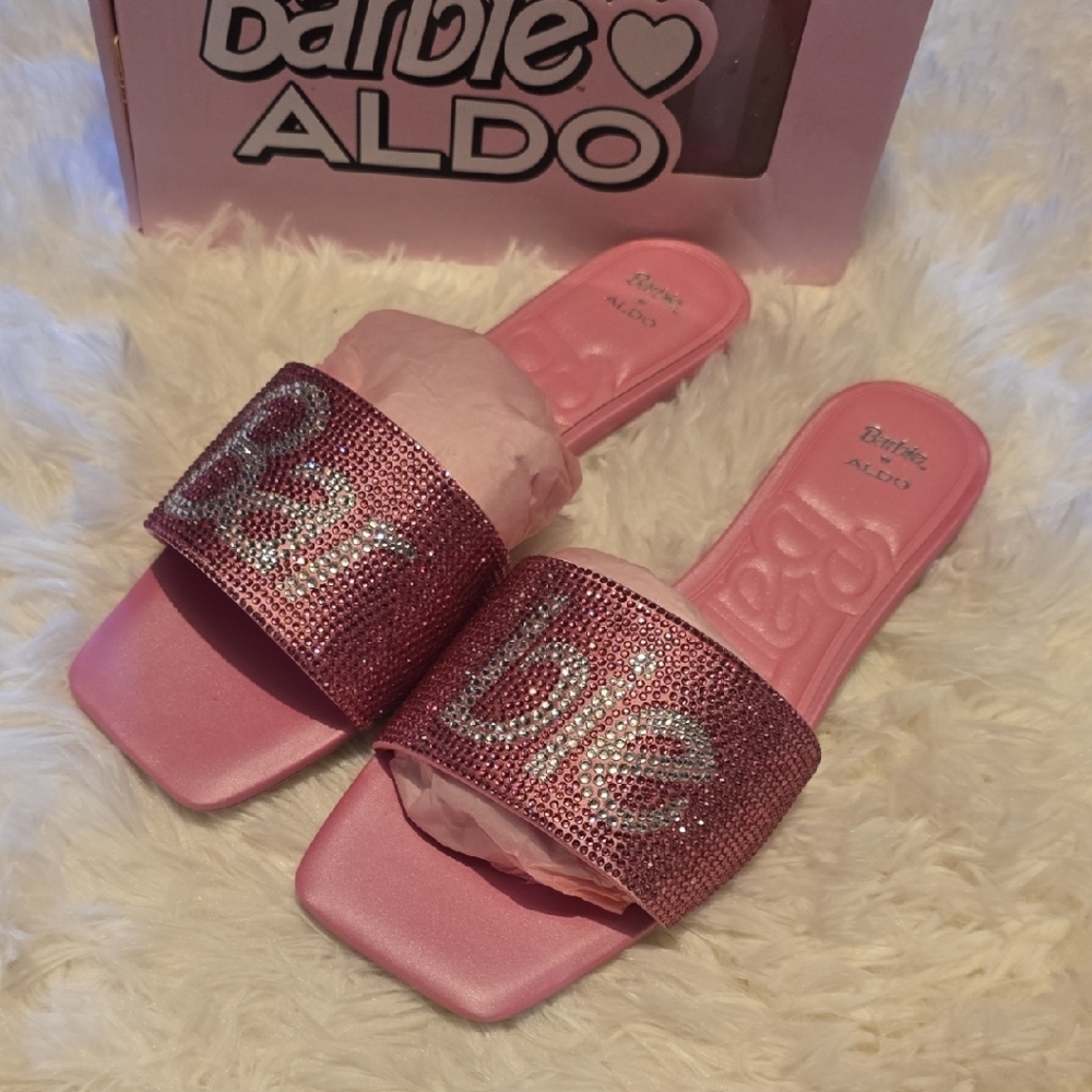 Aldo Barbie Pink Glitter Slide Sandals - Picture 2 of 4